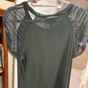 Emerald Green Sparkle Shirt with Mesh sleeves, Size Small